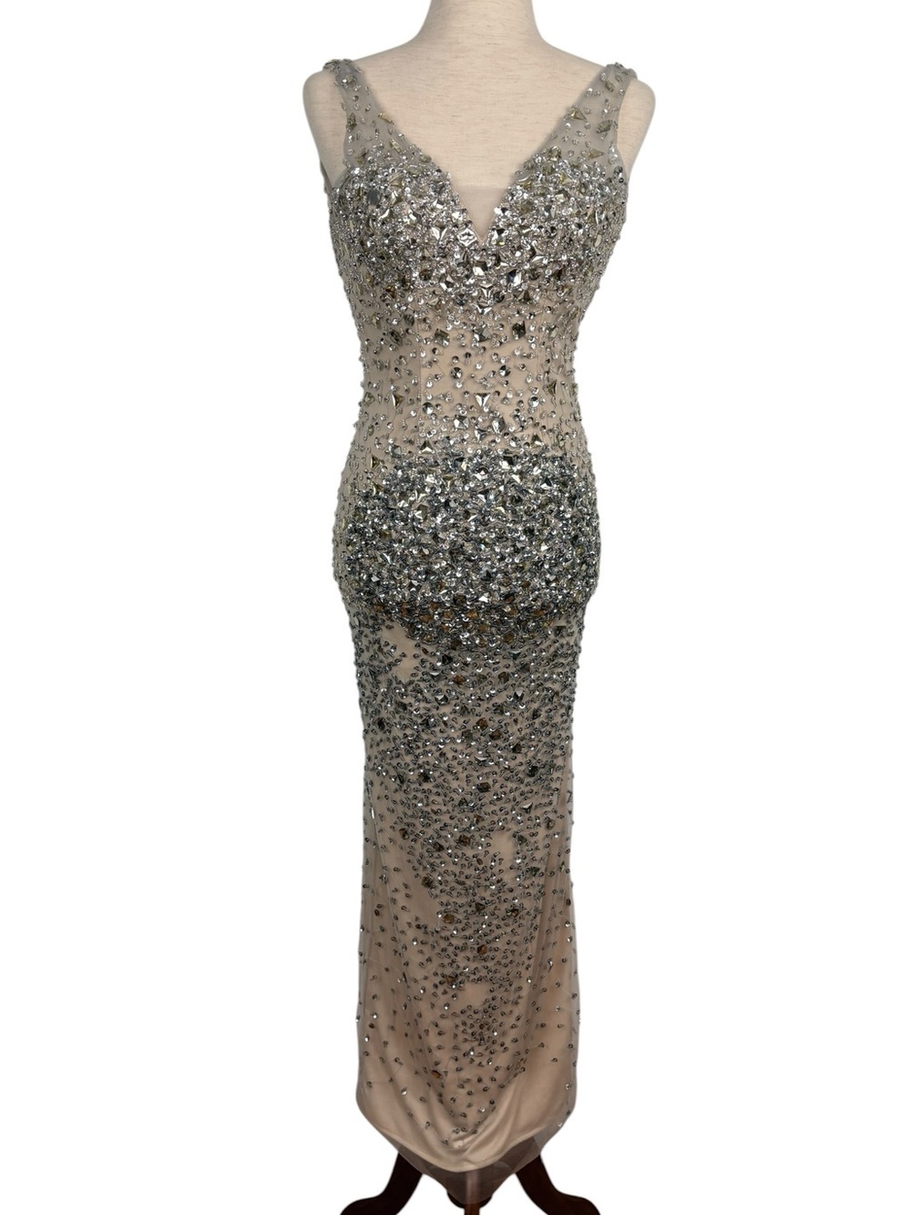NIGHT STUDIO Couture Nude Illusion
Crystal Beaded Gown Formal
Evening Dress